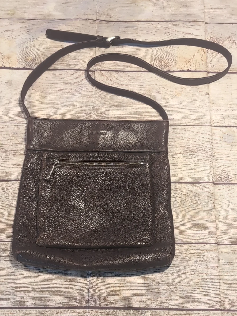 Nine West Vintage Brown Pebbled Leather Crossbody Bag